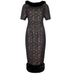 Collectif Black and Gold Juliette Jacquard Pencil Dress